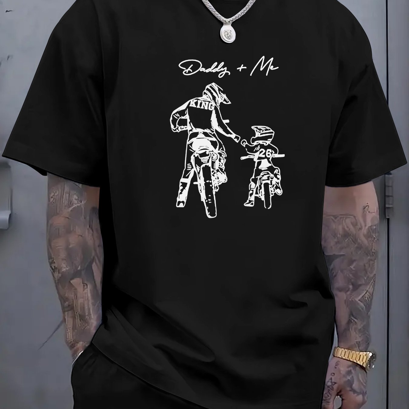 TEMU Męska casualowa koszulka motocyklowa dla taty i syna - 