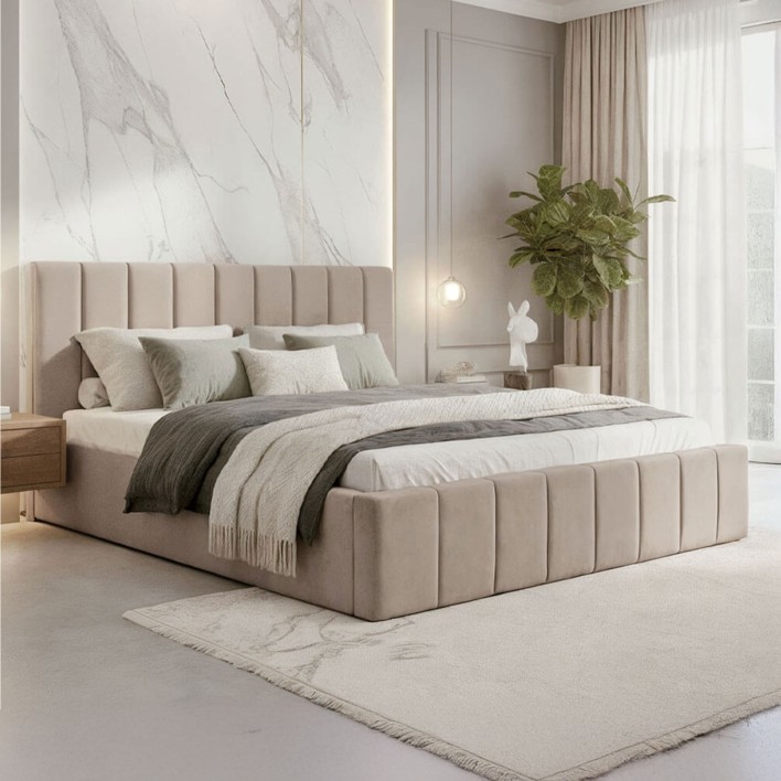 Łóżko tapicerowane SF1069 160x200 Welur Ciemny beż
