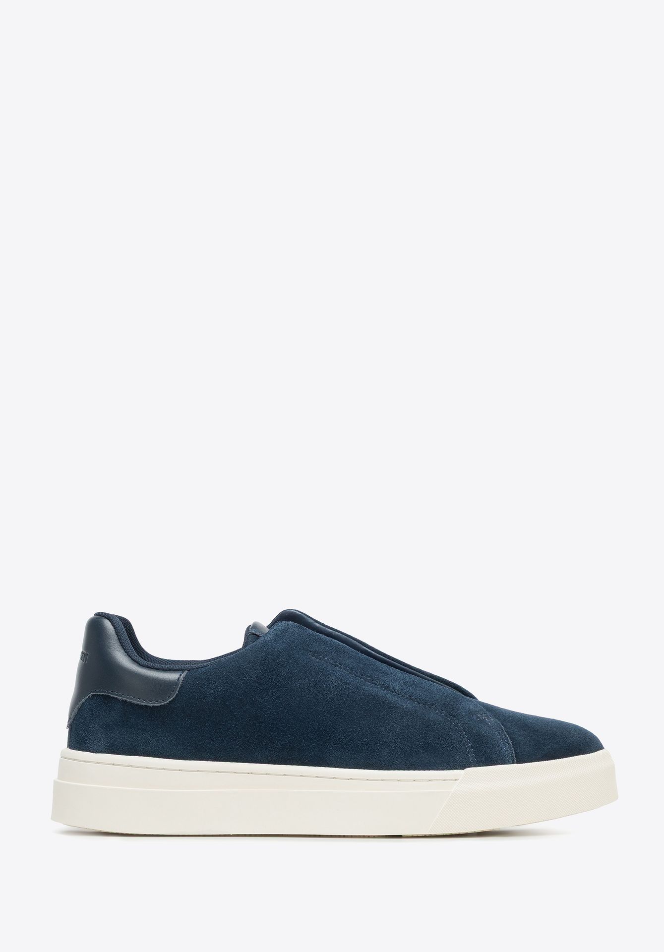 Męskie sneakersy ze skóry zamszowej wsuwane granatowe
