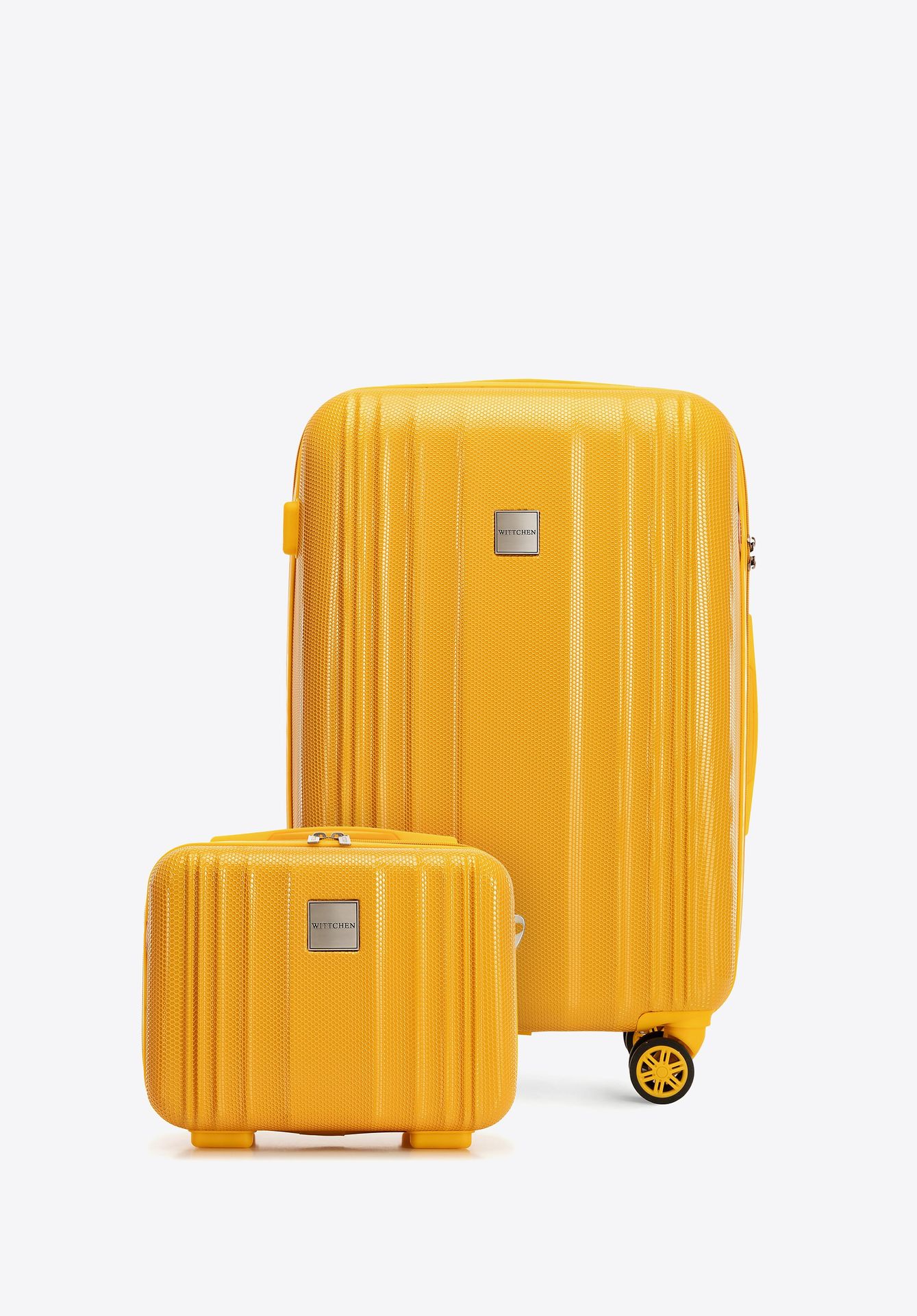 Średnia walizka i kosmetyczka z polikarbonu tłoczone żółte