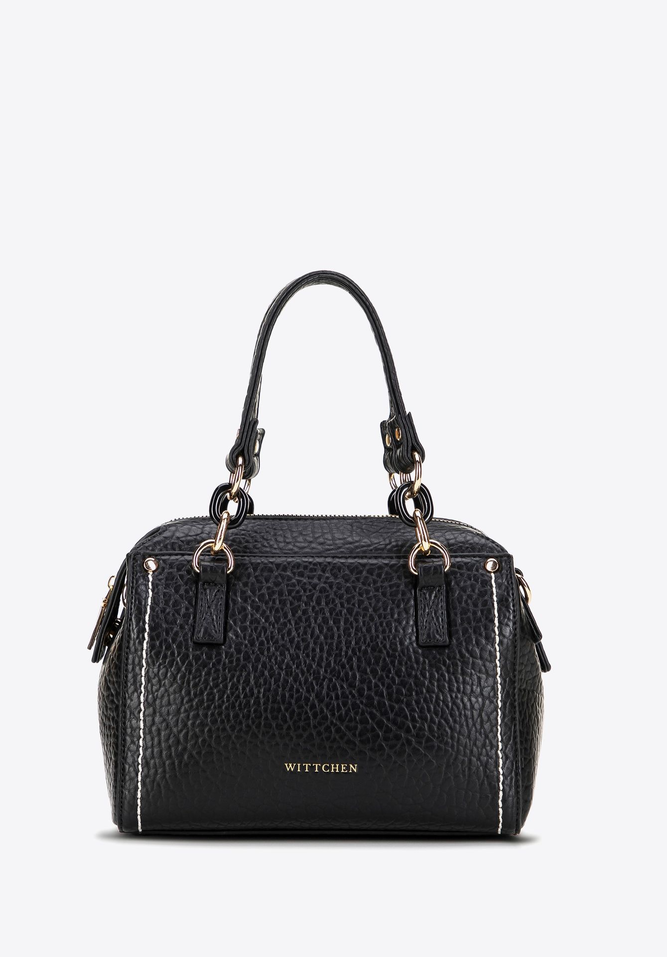 Damski kuferek z imitacji skóry z kontrastowym przeszyciem czarny