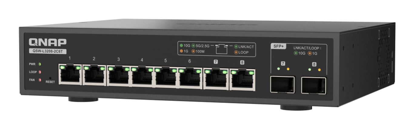 QNAP QSW-L3208-2C6T łącza sieciowe Zarządzany L2 10G Ethernet (100/1000/10000) Desktop Czarny