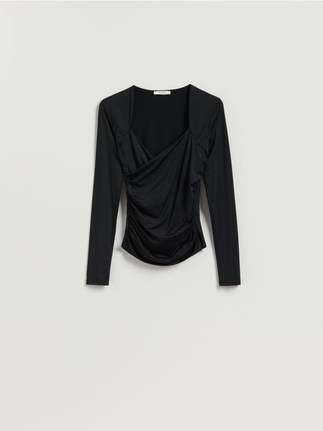 Reserved - Drapowana bluzka - czarny