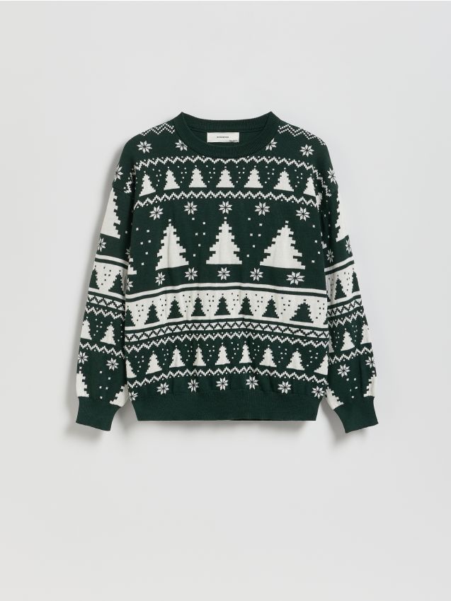 Reserved - Sweter ze wzorem - zielony