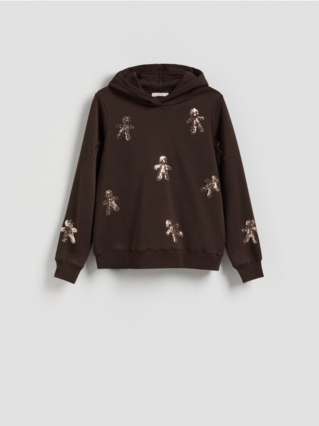 Reserved - Bluza ze świątecznym motywem - ciemnobrązowy