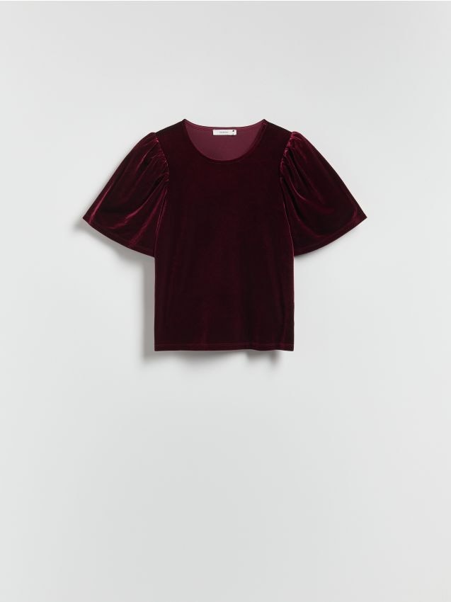 Reserved - Bluzka z bufiastymi rękawami - czerwony