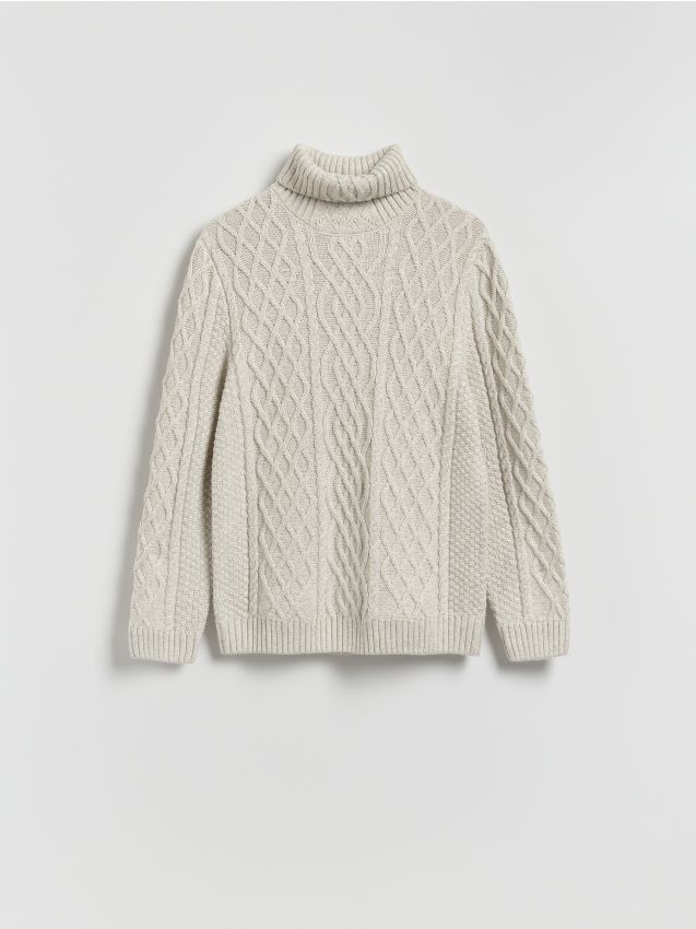 Reserved - Strukturalny sweter z golfem - jasnoszary