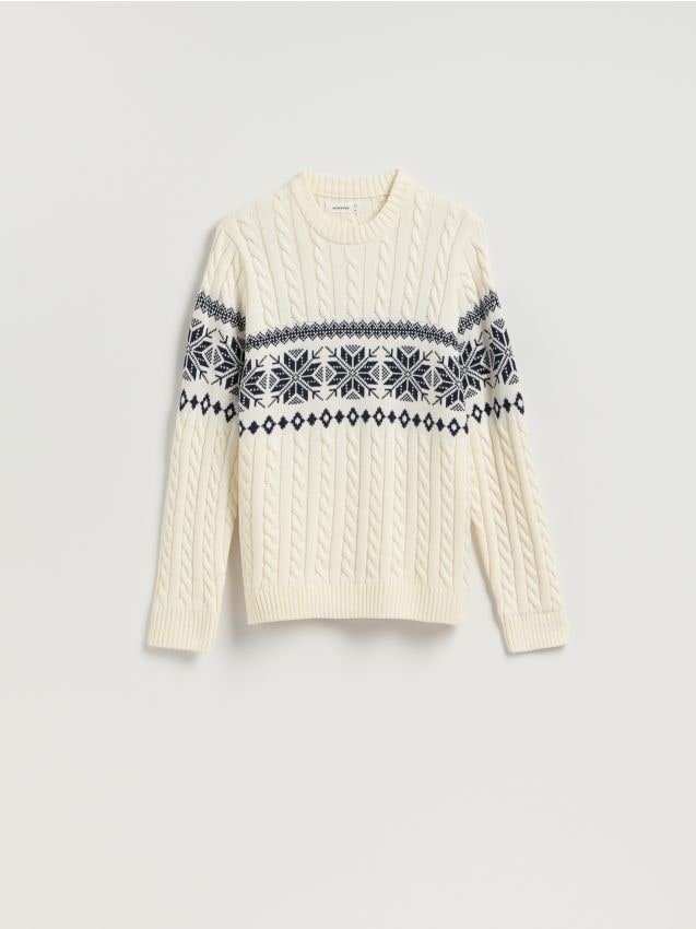 Reserved - Sweter z warkoczowym splotem - złamana biel