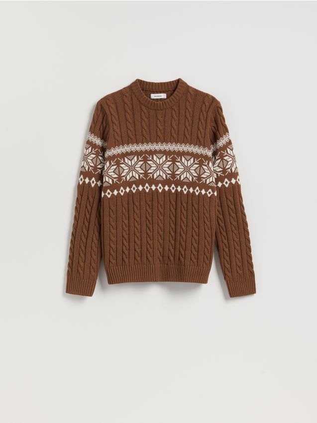 Reserved - Sweter z warkoczowym splotem - brązowy