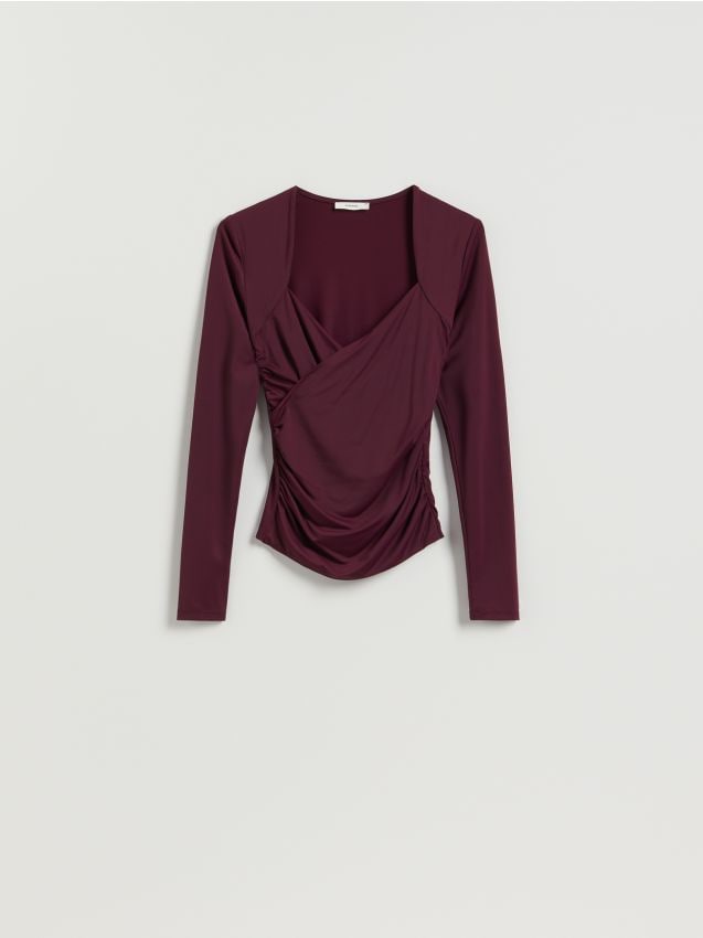 Reserved - Drapowana bluzka - ciemnofioletowy