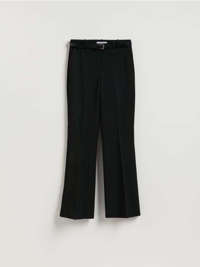 Reserved - Spodnie flare z paskiem - czarny