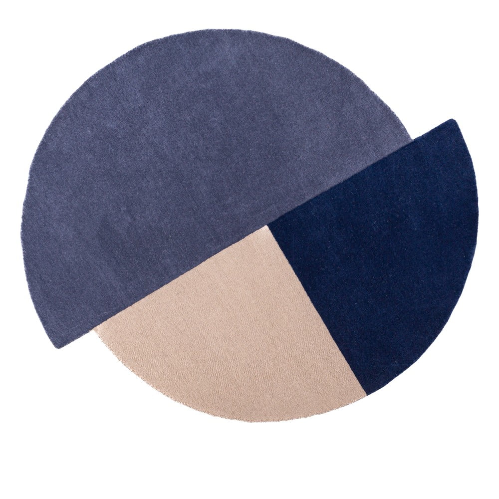 Niebieski wełniany okrągły dywan tkany ręcznie ø 150 cm Mia Segment – Flair Rugs