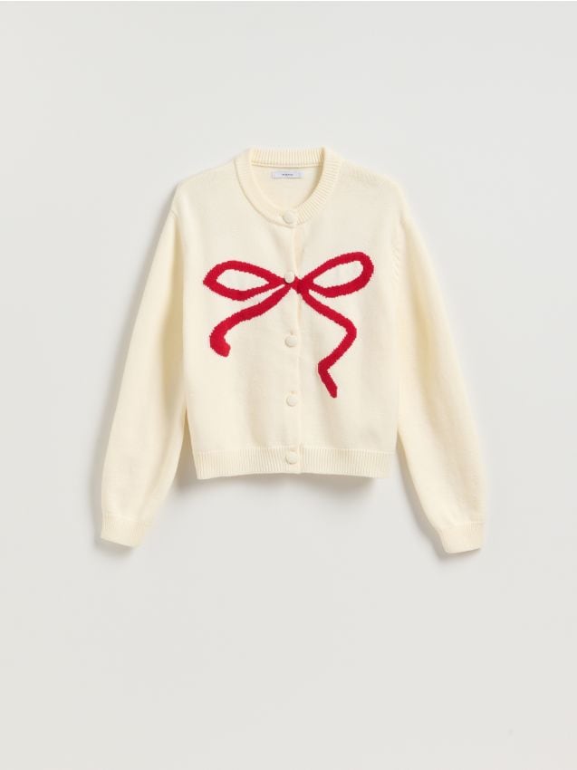 Reserved - Kardigan z kokardką - kremowy