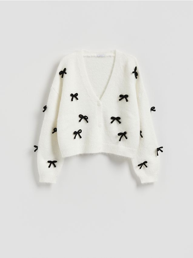 Reserved - Sweter z kokardami - kremowy