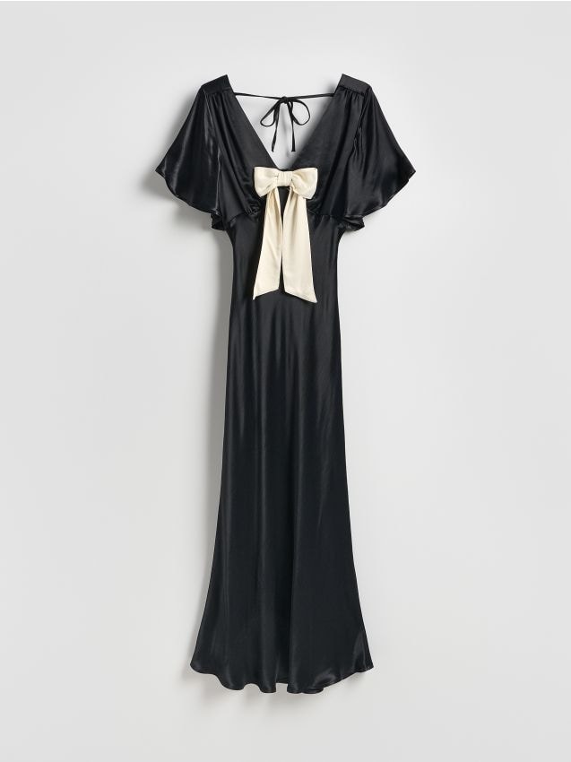Reserved - Satynowa sukienka z kokardą - czarny