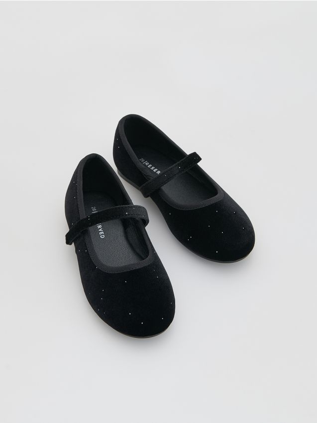 Reserved - Czarne welurowe baleriny - czarny