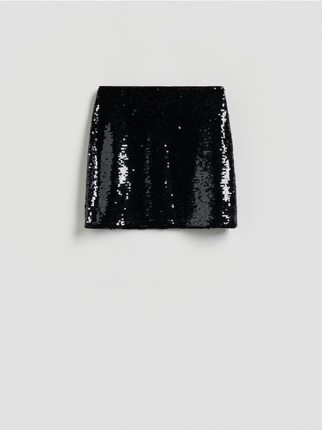 Reserved - Cekinowa spódnica mini - czarny