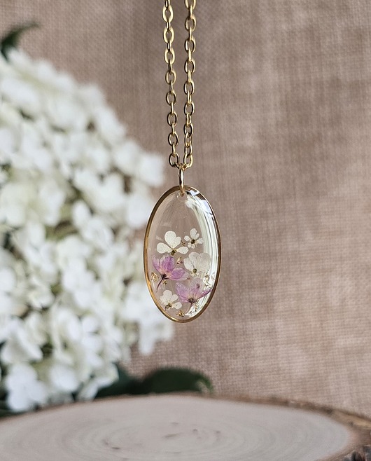 Złota zawieszka prawdziwe kwiaty zawieszka łezka łza różowa