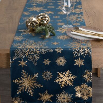 Bieżnik świąteczny Joy 40 x 140 cm szampańskie gwiazdy granatowy