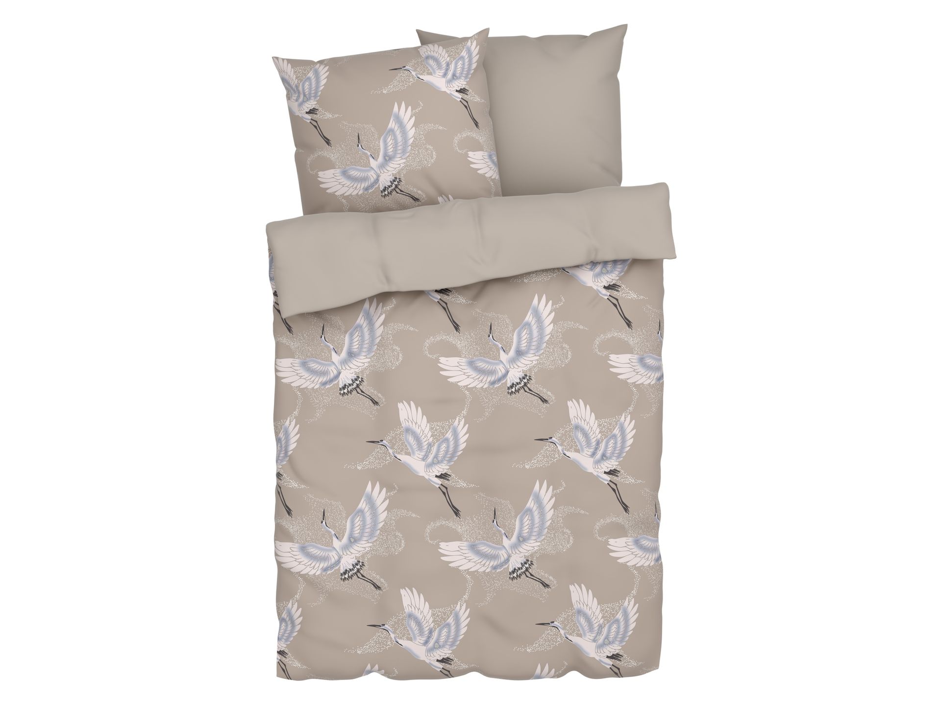 LIVARNO home Pościel satynowa z bawełny, 160 x 200 cm (Żuraw/beż)