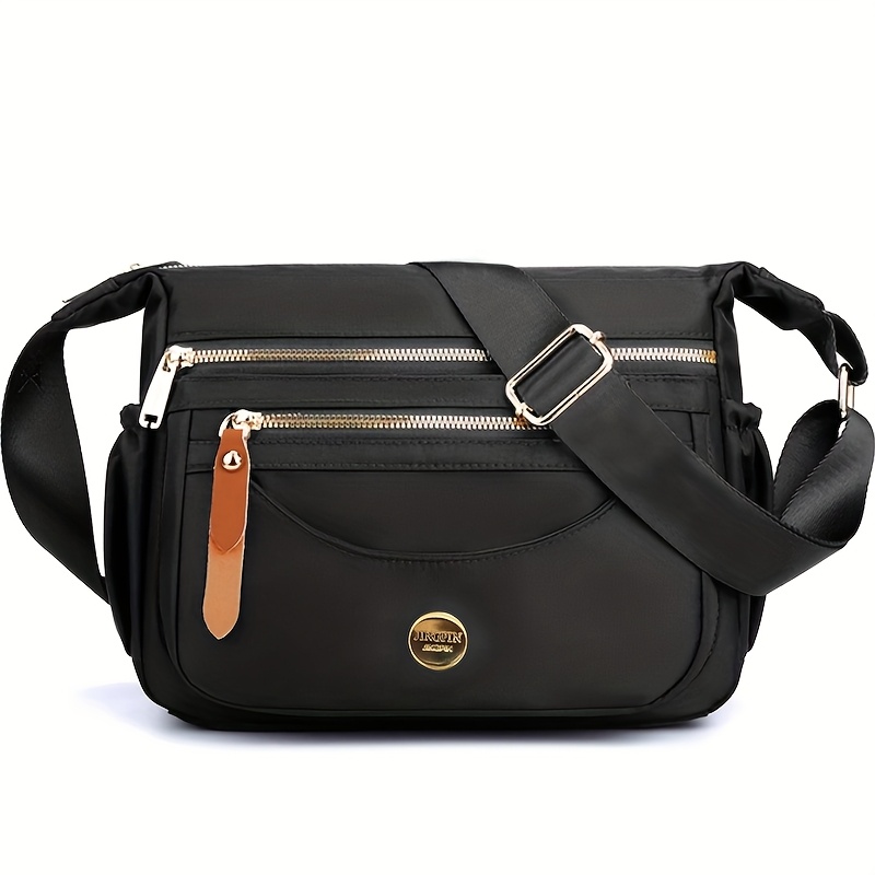 TEMU Unisexowa Casual Torba Nylonowa z Wieloma Przegrodami na Zamek, Regulowany Pasek Krzyżowy i Uchwyt Górny – Elegancka Czarna Torba na Ramię dla