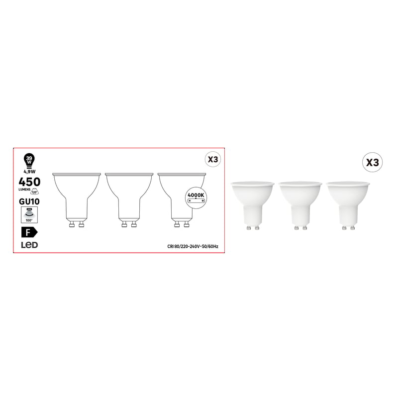 Żarówka LED 3 szt. GU10 5 W 450 lm Neutralna biel