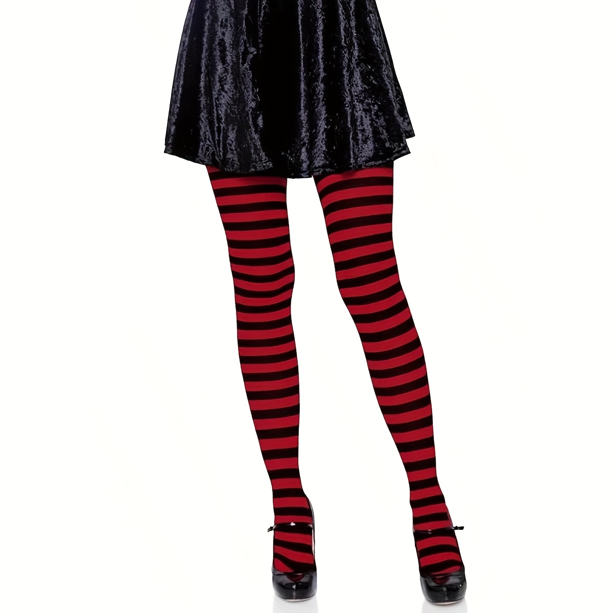 TEMU 1 Para Eleganckich Przezroczystych Rajstop w Paski dla Kobiet - Czerwone/Zielne/Białe/Granatowe Poziome Nylonowych Pończoch (Pranie Ręcznie lub