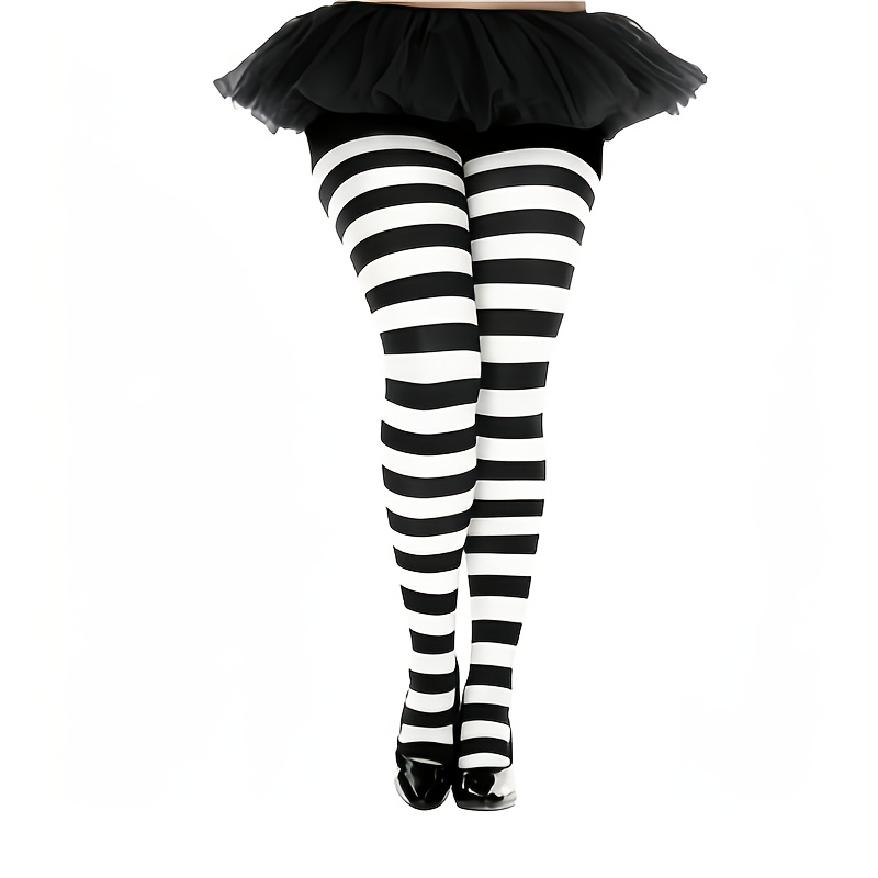 TEMU 1 szt. Damskie rajstopy w paski Plus Size - Długie legginsy w paski, elastyczne i wygodne na imprezy Halloween, imprezy tematyczne i do noszenia
