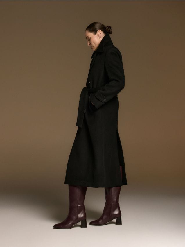 Reserved - Skórzane kozaki na obcasie - mahoniowy