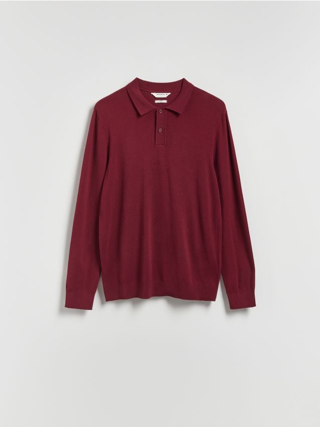 Reserved - Wiskozowy sweter polo - bordowy