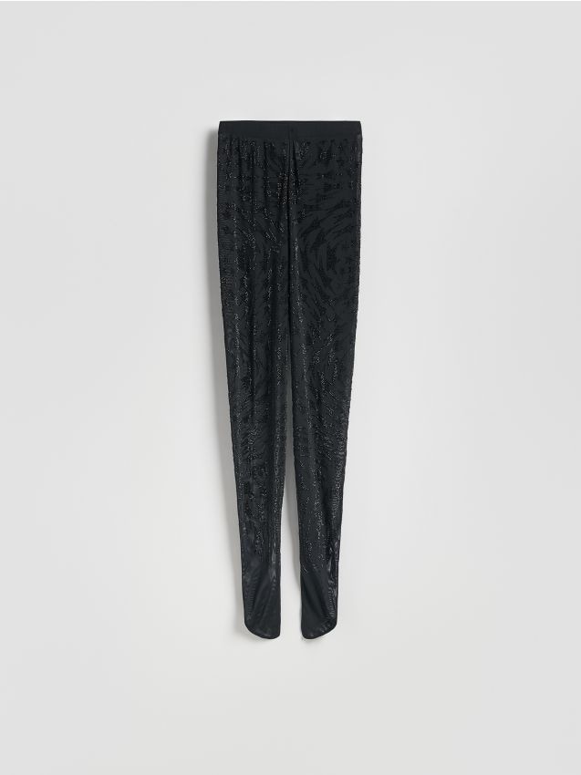 Reserved - Legginsy z ozdobną aplikacją - czarny
