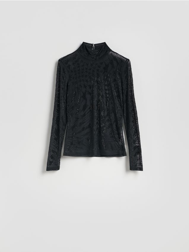 Reserved - Golf z ozdobną aplikacją - czarny