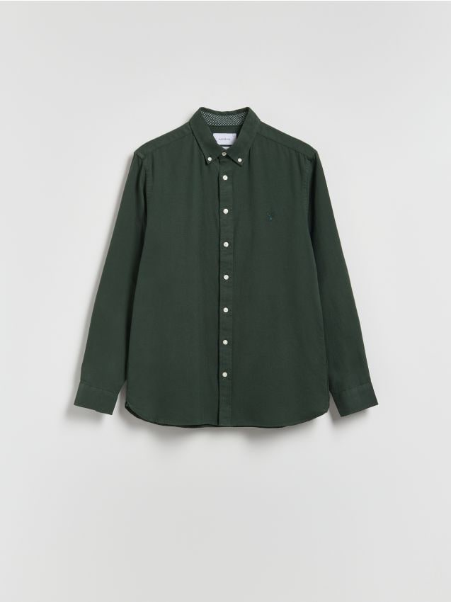 Reserved - Bawełniana koszula slim fit - ciemnozielony