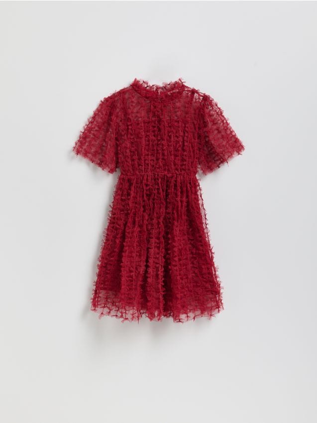 Reserved - Tiulowa sukienka z kokardkami - czerwony
