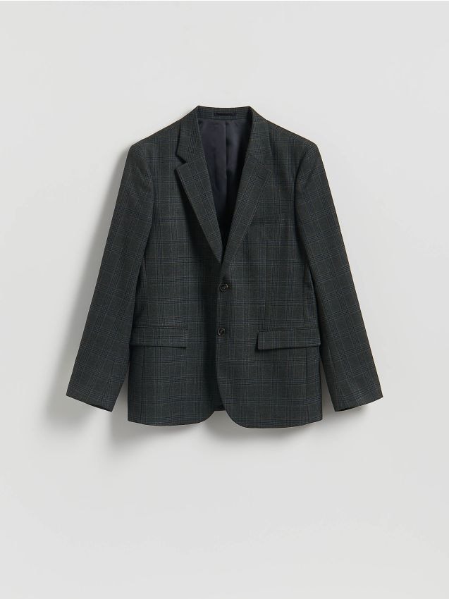 Reserved - Marynarka slim fit z wiskozą - ciemnozielony