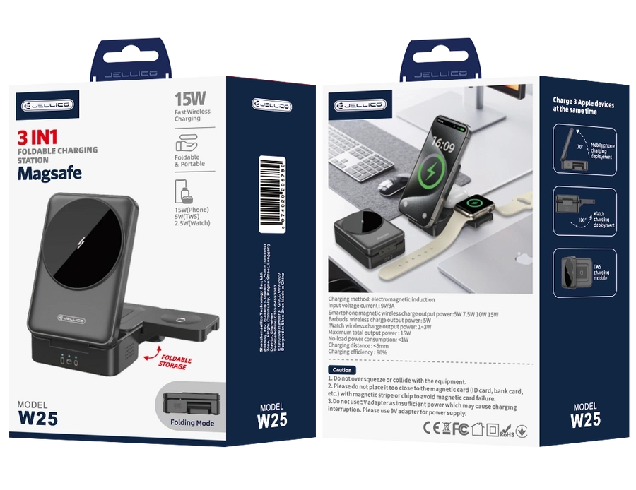 JELLICO ładowarka bezprzewodowa 3w1 W25 15W Czarny