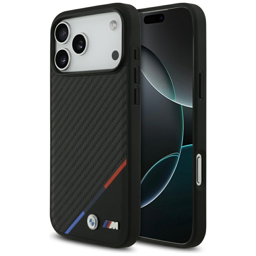 Etui BMW M Carbon Tricolor Line MagSafe do iPhone 17 Pro Max czarny