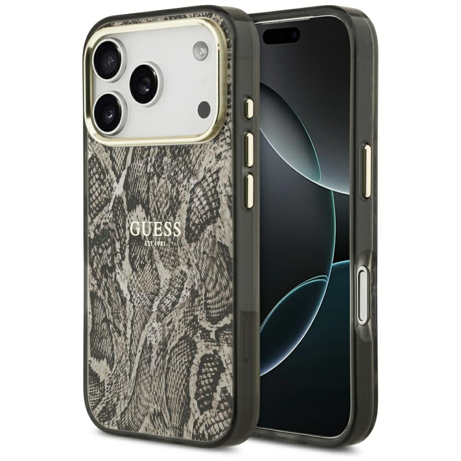 Etui Guess Python Pattern MagSafe do iPhone 17 Pro Max brązowy