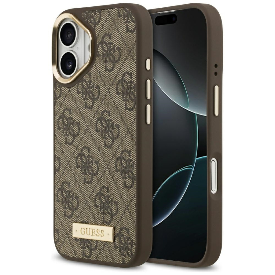 Etui Guess 4G Logo Plate MagSafe do iPhone 17 brązowy