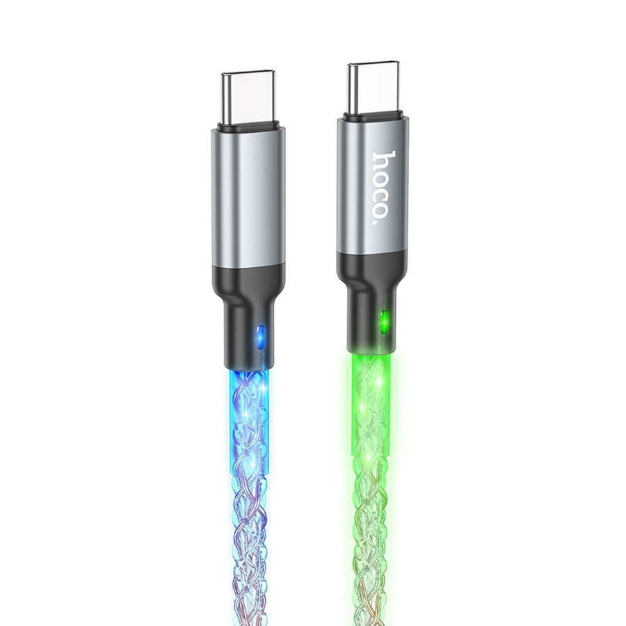 Kabel USB C do USB C Hoco 3A 60W LED 1 m U112 szary