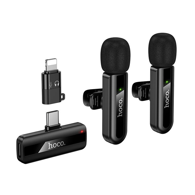 Mikrofon bezprzewodowy podwójny Lightning / USB C Hoco L20A czarny