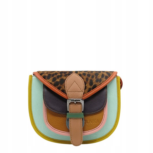 Torebka damska listonoszka skórzana regulowany pasek kolorowa OLIVKA