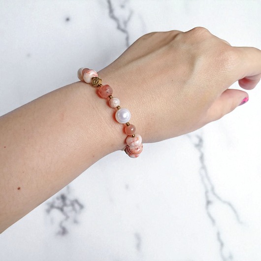 NUDE : cielista bransoletka : mix kamieni i perły : ROZMIAR S