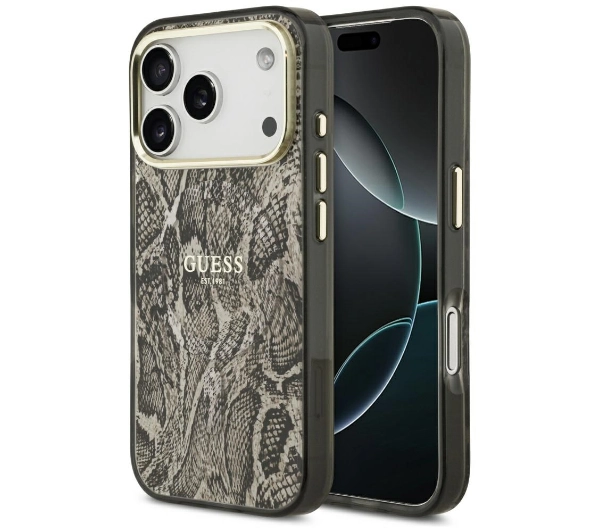 Guess Python Pattern MagSafe do iPhone 17 Pro brązowy