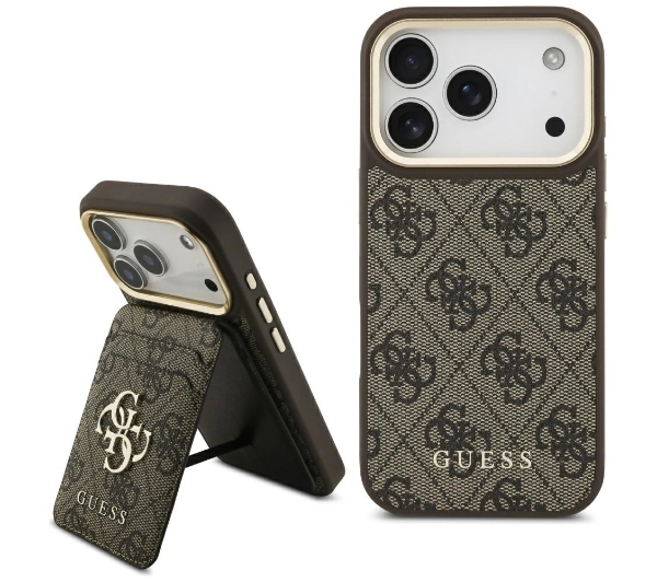 Guess 4G z portfelem Magsafe do iPhone 17 Pro brązowy