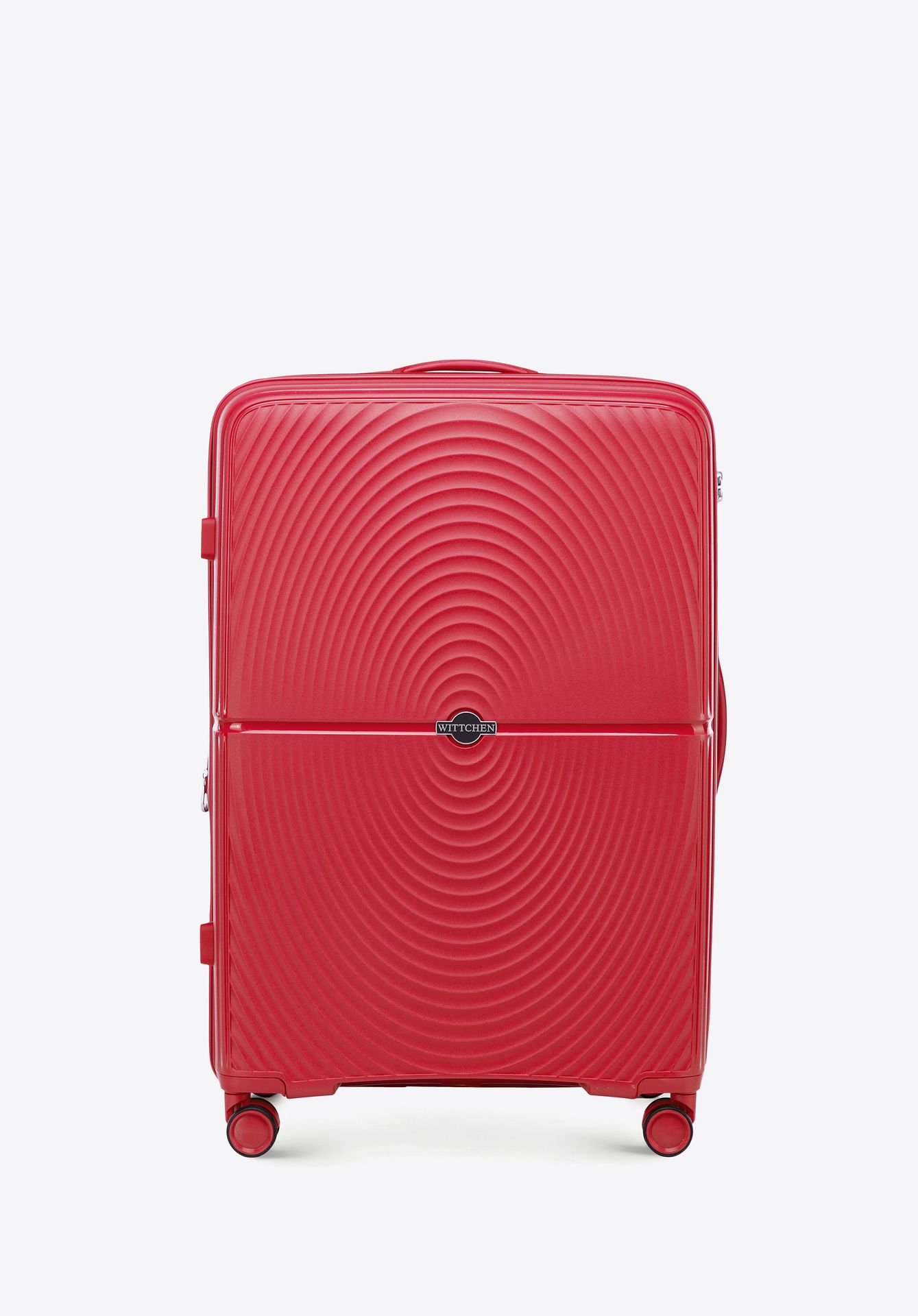 Duża walizka z polipropylenu w okręgi czerwona