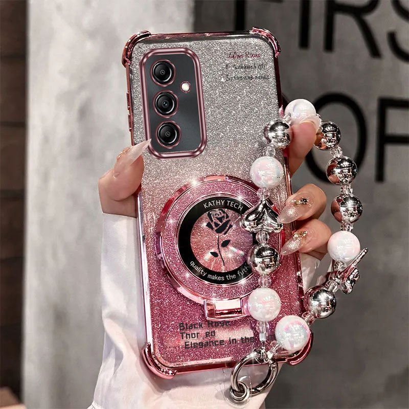 TEMU Etui na telefon: Clover Strap Lanyard A56 Trwałe Powłoka Uchwyt na telefon dla Galaxy A56 Czarna Róża Pokrowiec na Popularne Modele