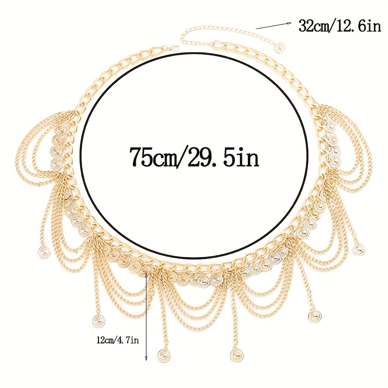 TEMU 1 szt. Pas z Monetami i Chwostem - Starożytny Design Łańcuszkowy z Warstwowymi Monetami, Beż/Złoty/ do Tańca Brzucha, Elegancki Dodatek Damski,