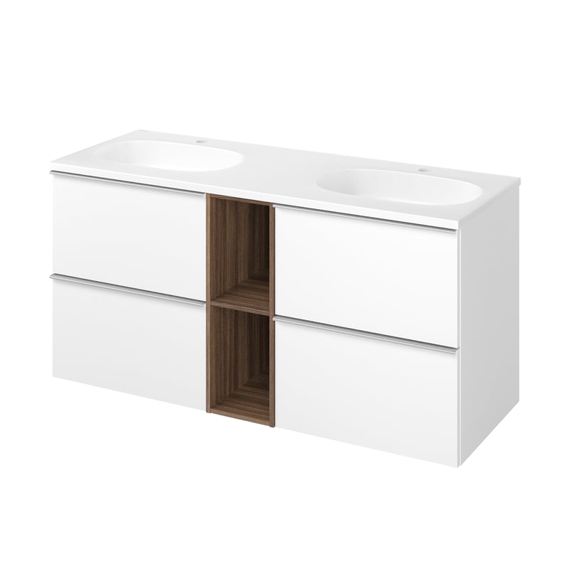 Zestaw szafka podwieszana z umywalką 121 cm Modern biel orzech Sensea
