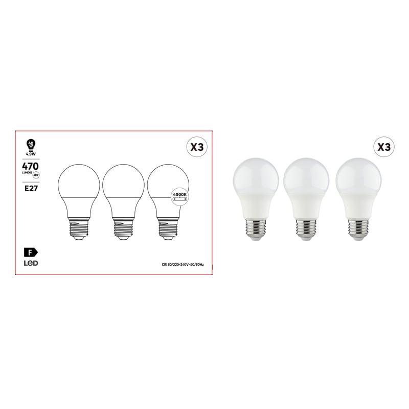 Żarówka LED 3 szt. E27 5 W 470 lm Neutralna biel